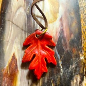 Clay Autumn Leaf Handmade Necklace with Leather Cord